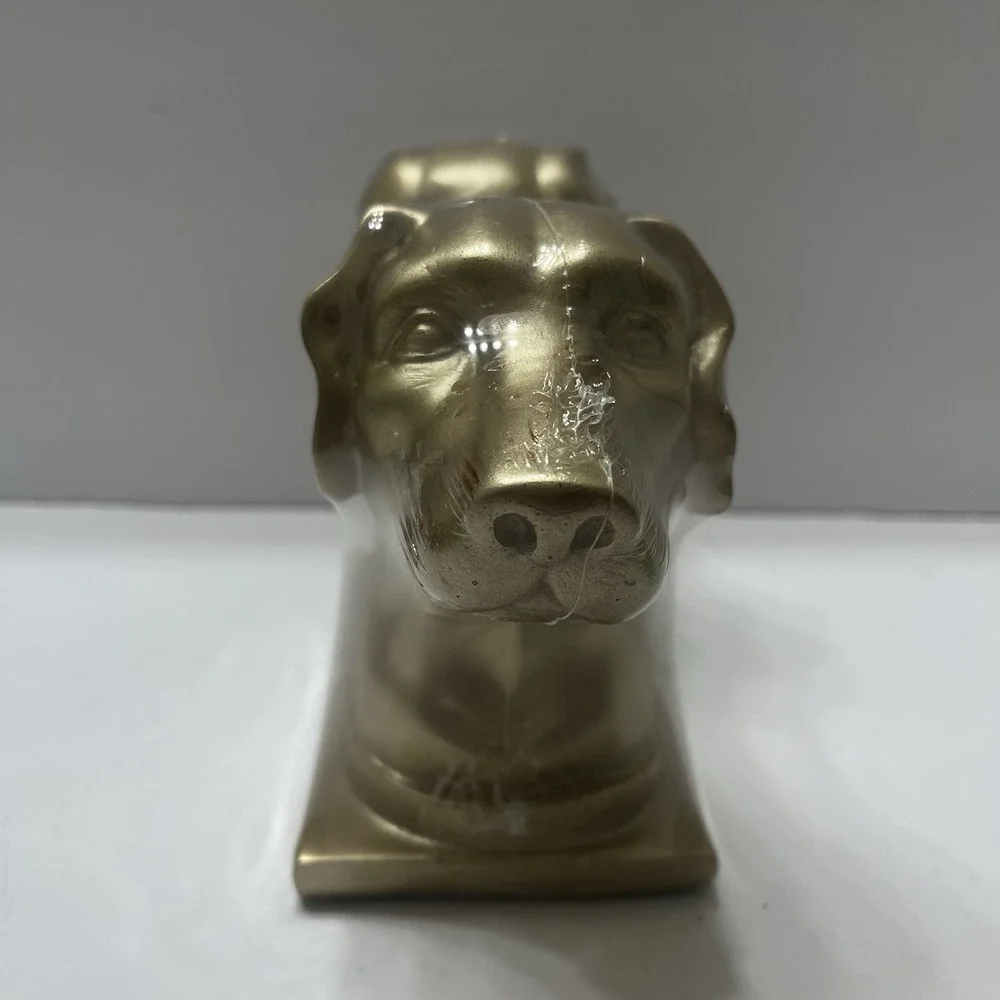 Goldtone Dog Head Bookends Resin 6.25x5